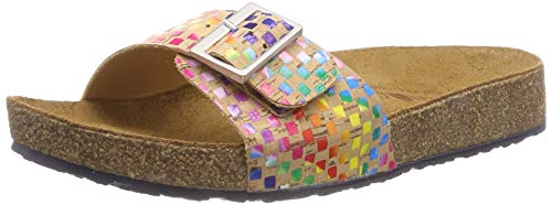 HAFLINGER Bio Gina Leder Pantolette Sandale Blau Multi (1320), Gr 42 von HAFLINGER