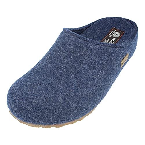 HAFLINGER Grizzly Michl Filzpantoffel Hausschuh mit Gummisohle Jeans, Gr. 42 von HAFLINGER