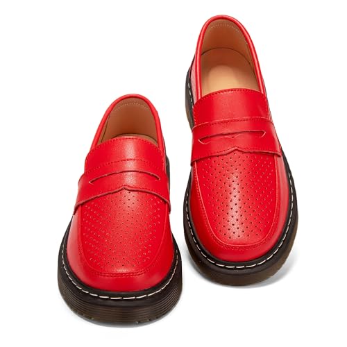 Hafomcel Damen Penny Loafers Atmungsaktive Perforierte Loafer für Frauen, Rot/Ausflug, einfarbig (Getaway Solids), 36 EU von Hafomcel