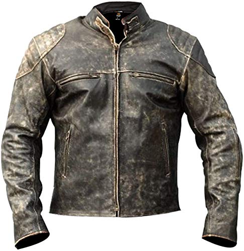 Hafsah Herren Vintage Retro Biker Motorrad Stilvolle Echtleder Jacke | Motorrad Distressed Cafe Racer Lederjacke, Antike D2 Lederjacke im Used-Look, L von Hafsah