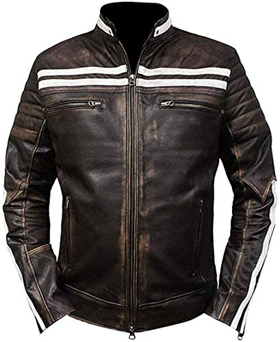 Hafsah Herren Vintage Retro Biker Motorrad Stilvolle Echtleder Jacke | Motorrad Distressed Cafe Racer Lederjacke, Braune Lederjacke im Used-Look, L von Hafsah