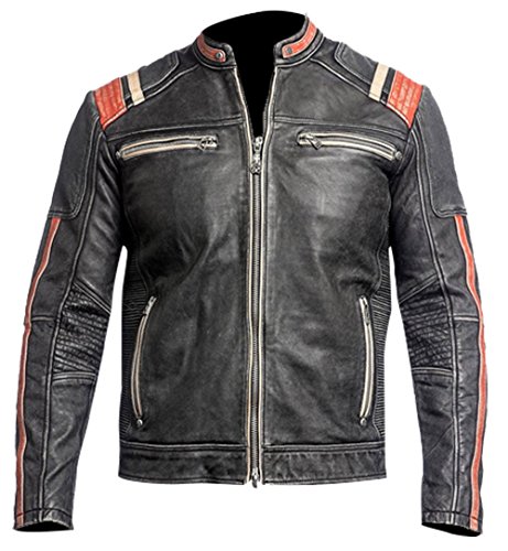 Hafsah Herren Vintage Retro Biker Motorrad Stilvolle Echtleder Jacke | Motorrad Distressed Cafe Racer Lederjacke, Retro-3, XL von Hafsah