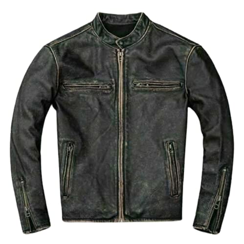 Hafsah Herren Vintage Retro Biker Motorrad Stilvolle Echtleder Jacke | Motorrad Distressed Cafe Racer Lederjacke, Schwarze Jacke im Used-Look, L von Hafsah