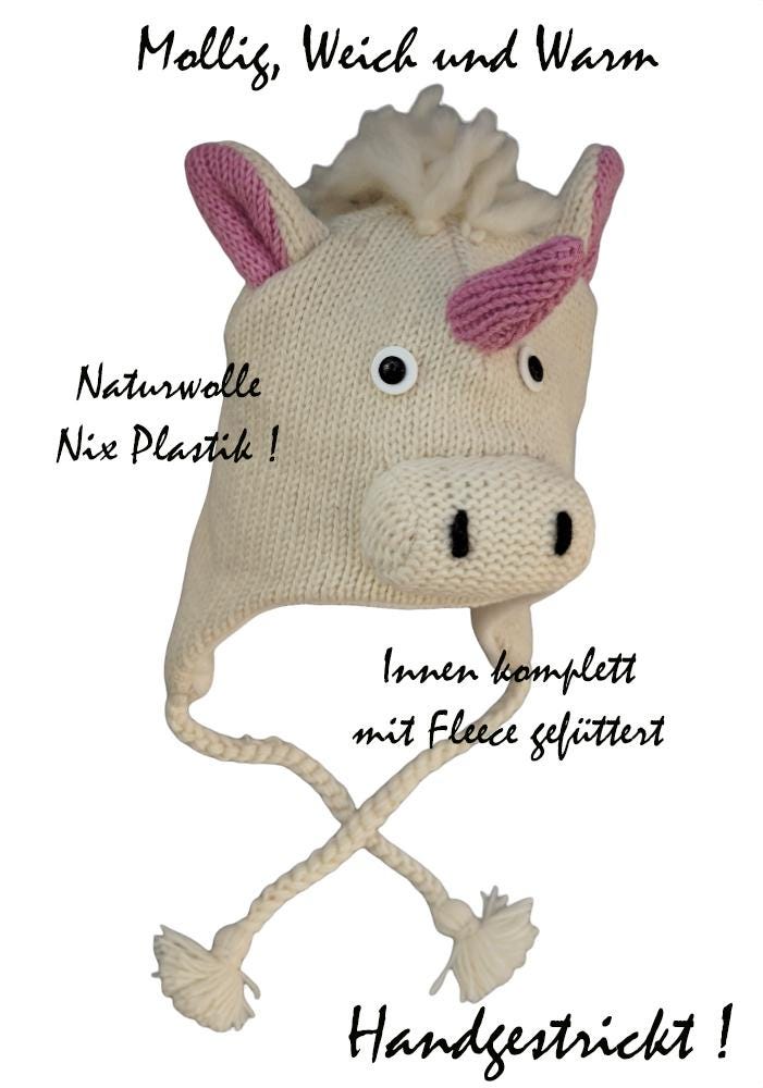 Einhorn, Unicorn, Tiermütze Unsere Handgestrickte Wintermütze Aus 100 % Naturwolle, Mollig Warm Da Innen Komplett Mit Polarfleece Gefüttert Einhorn, Unicorn, Tiermütze Unsere Handgestrickte Wintermütze Aus 100 % Naturwolle, Mollig Warm Da Innen Komplett Mit Polarfleece Gefüttert von HageLove