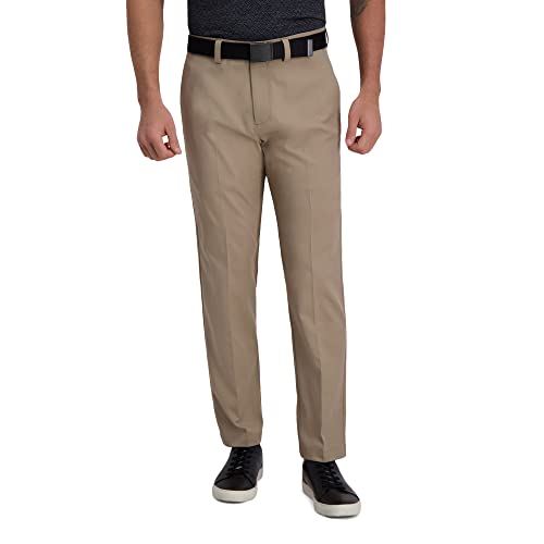 HAGGAR Herren Cool Right Performance Flex Straight Fit Flat Front Pant - reg. und Big & Tall, Khaki Heather, 34W / 32L von Haggar