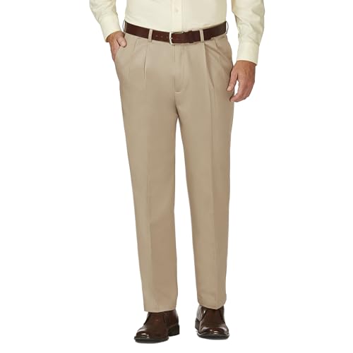 Haggar Herren Werkt in het Weekend, strijkvrije plooi voor, Normale en Grote maten, geschi Dress Pants, Khaki, 34W / 32L EU von Haggar