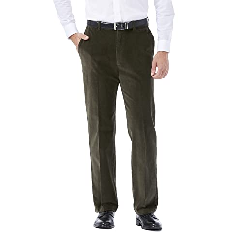 Haggar Herren 21 Wale Stretch Cord, Dehnbare Taille, Klassische Passform, einfarbige Vorderhose - Grün - 32W / 30L von Haggar