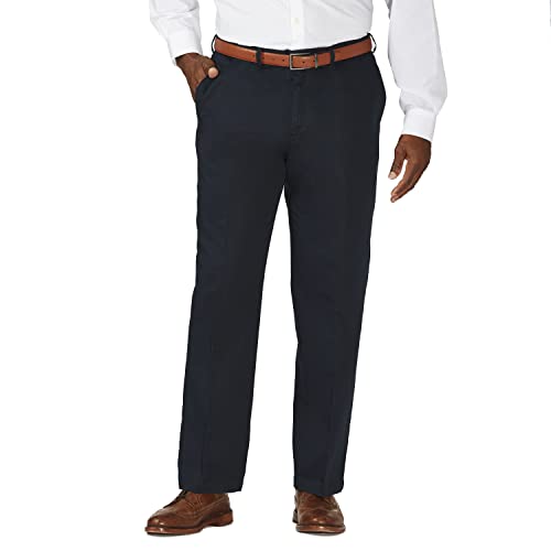 Haggar Herren-Hose für Arbeit bis Wochenende, versteckte erweiterbare Taille, bügelfrei, Flache Vorderseite, Dunkles Marineblau, 33W / 32L von Haggar