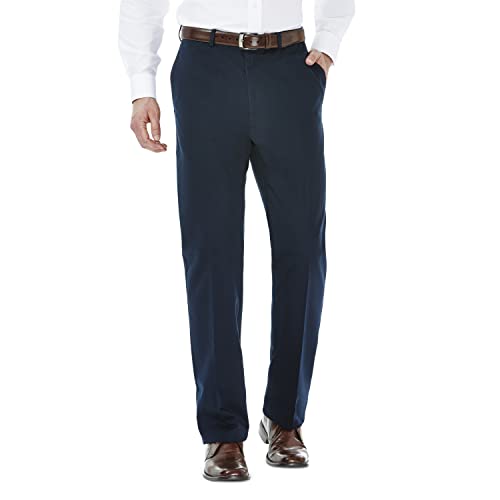 Haggar Herren-Hose für Arbeit bis Wochenende, versteckt, erweiterbare Taille, bügelfrei, Flache Vorderseite, Dunkles Marineblau, 36W / 30L von Haggar