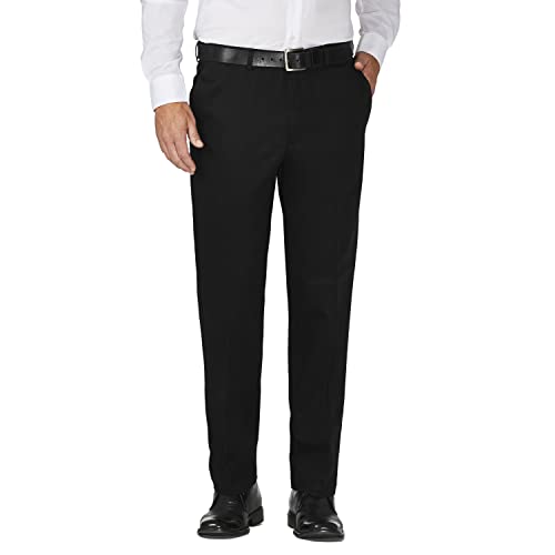 Haggar Herren-Hose für Arbeit bis Wochenende, versteckte erweiterbare Taille, bügelfrei, Flache Vorderseite, Schwarz, 44W / 30L von Haggar