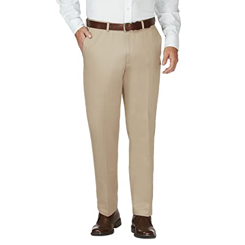 Haggar Herren Arbeitshose bis Wochenende, versteckte erweiterbare Taille, bügelfrei, Flache Vorderhose, Khaki, 34W / 29L von Haggar