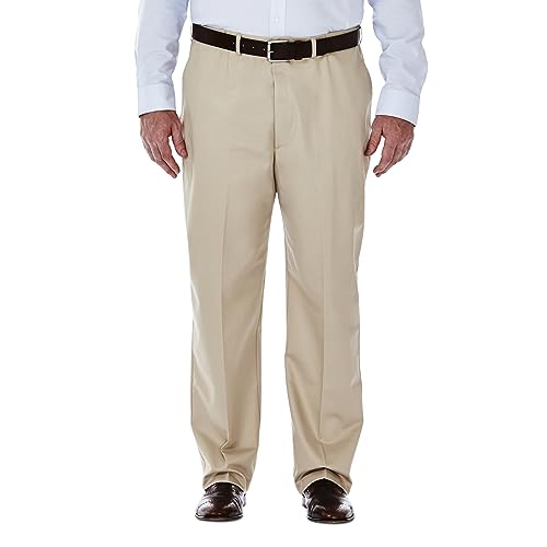 Haggar Herren Arbeitshose mit versteckter erweiterbarer Taille, unifarbene Vorderseite, groß und hoch - Beige - 52W / 34L von Haggar