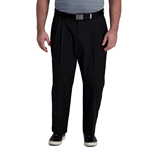 Haggar Herren Big and Tall Cool Right Performance Flex Solid Classic Fit Bundfalte Front Lässige Hose, schwarz, 46W / 29L von Haggar