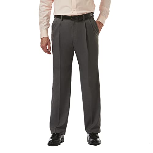 Haggar Herren Cool 18 Pro Classic Fit Pleat Front Hidden Expandable Waist Pant-Regular and Big & Tall Sizes Freizeithosen, Charcoal Heather, 38W / 32L von Haggar