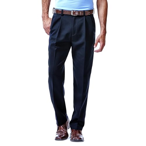 Haggar Herren Cool 18 versteckte erweiterbare Taille Falten vorne Hose - Normale und große Größen, Marineblau, 40W / 32L von Haggar