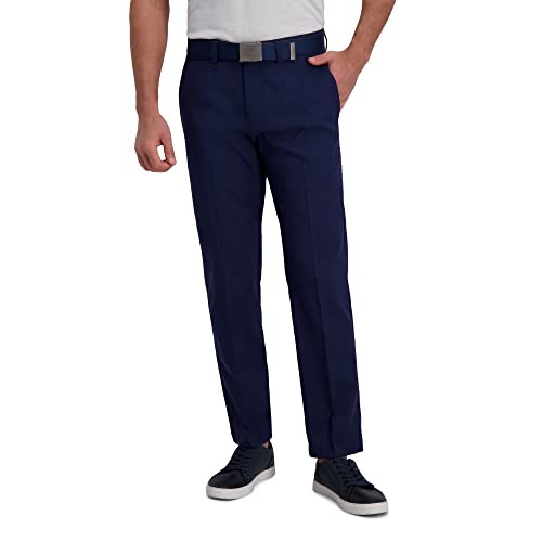 HAGGAR Herren Cool Right Performance Flex Solid Straight Fit Flat Front Pant Lässige Hose, Midnight, 36 W / 32 L von Haggar