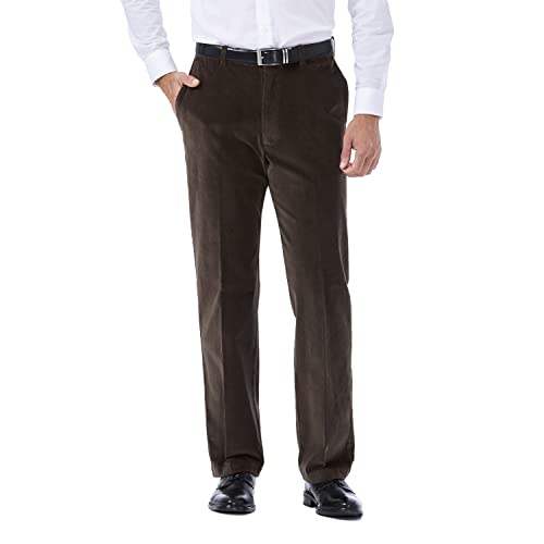 Haggar Herren Cordhose, erweiterbare Taille, Klassische und gerade Passform, Flache Vorderhose Lässige Hose, braun, 34W / 34L von Haggar