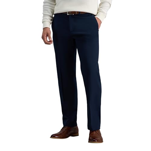 Haggar Herren Hochwertige, bügelfreie Khaki-Freizeithose, gerade Passform, Flache Vorderseite Lässige Hose, Dunkles Marineblau, 34W / 32L von Haggar