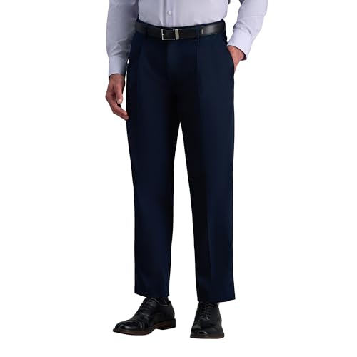 Haggar Herren-Hose, bügelfrei, Klassische Passform, erweiterbarer Taillenbund mit Falten vorne - Blau - 40W / 30L von Haggar