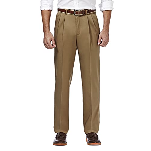 Haggar Herren-Hose, bügelfrei, Klassische Passform, erweiterbarer Taillenbund mit Falten vorne - Braun - 32W / 30L von Haggar