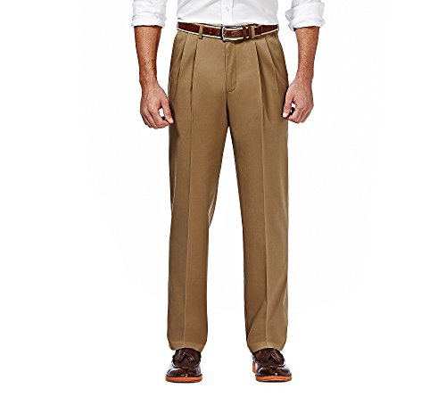 Haggar Herren-Hose, bügelfrei, Klassische Passform, erweiterbarer Taillenbund mit Falten vorne - Braun - 36W / 30L von Haggar