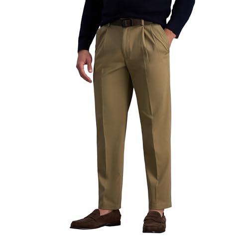 Haggar Herren-Hose, bügelfrei, Klassische Passform, erweiterbarer Taillenbund mit Falten vorne - Braun - 44W / 30L von Haggar