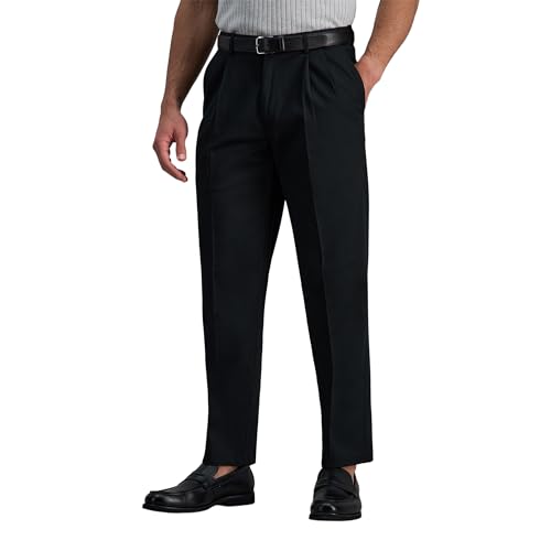 Haggar Herren-Hose, bügelfrei, Klassische Passform, erweiterbarer Taillenbund mit Falten vorne - Schwarz - 32W / 32L von Haggar