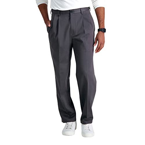 Haggar Herren-Hose, bügelfrei, Klassische Passform, erweiterbarer Taillenbund mit Falten vorne - grau - 40W / 29L von Haggar