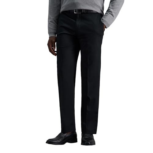 Haggar Herren-Hose, bügelfrei, gerader Schnitt, Flexibler Bund, Flache Vorderseite, Khaki, schwarz, 34W / 30L von Haggar