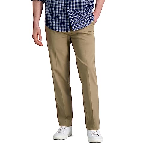 Haggar Herren-Hose, bügelfrei, gerader Schnitt, Flexibler Bund, Flache Vorderseite, Khaki - Braun - 38W / 30L von Haggar