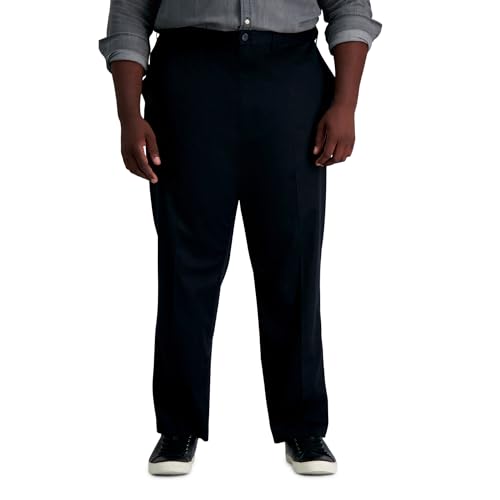 Haggar Herren-Hose bügelfrei, erweiterbare Taille, einfarbig, vorne, Schwarz, 42W / 30L von Haggar