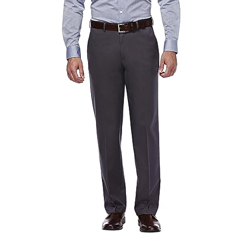 Haggar Herren-Hose bügelfrei, erweiterbare Taille, einfarbig, vorne, grau dunkel, 32W / 30L von Haggar