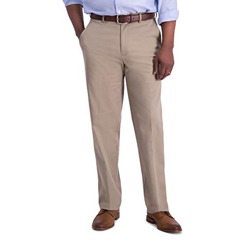 Haggar Herren Iron Free Premium Classic Fit Flat Front Expandable Waist Casual Pant Hose, Medium Khaki, 36W / 32L von Haggar