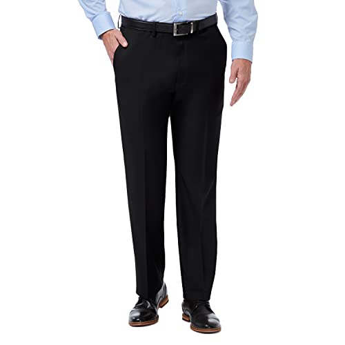 Haggar Herren Premium Comfort Classic Fit Flat Front Expansive Taille Hose - Schwarz - 36W / 32L von Haggar