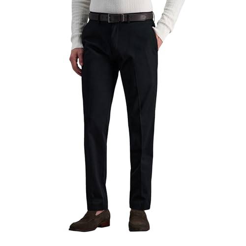 Haggar Herren Premium-Hose, Bügelfrei, Khaki, Schmale Passform, Flache Vorderseite, Freizeithosen, schwarz, 34W / 29L von Haggar