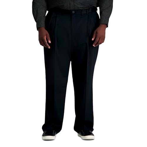 Haggar Herren Premium-Hose, ohne Eisen, klassischer Passform, Dehnbare Taille, Falten-Front - Schwarz - 42W / 29L von Haggar