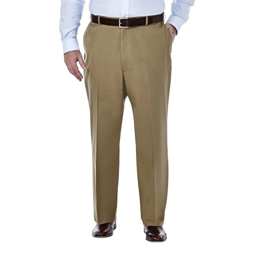 Haggar Premium-Herrenhose, bügelfrei, Klassische Passform, Flache Vorderseite, Freizeithose (Normale und große Größen), British Khaki, 36W / 29L von Haggar