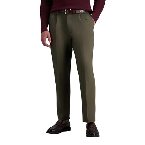 Haggar Herren Premium bügelfrei Khaki Classic Fit Plissee Front Regular and Big & Tall Größen, Toast, 34W / 29L von Haggar