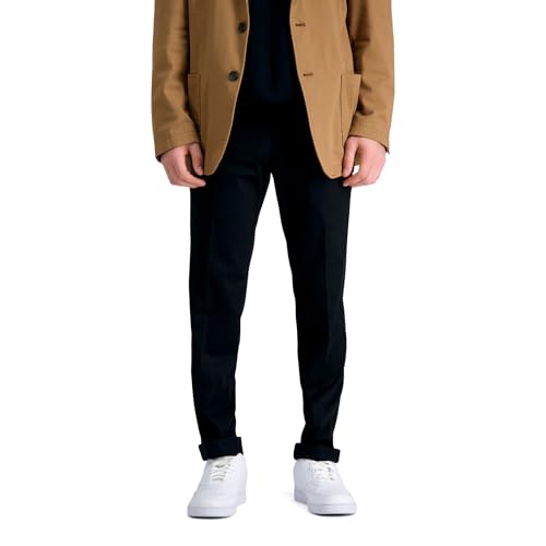 Haggar Herren Premium ohne Bügeln, Slim Fit, Flache Vorderseite, Khaki - Schwarz - 36W / 32L von Haggar