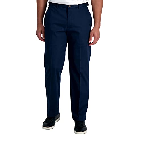 Haggar Herren-Unterhose, hochwertig, bügelfrei, Khaki, Klassische Passform, Flache Vorderseite, Freizeithose, Dunkles Marineblau, 36 W/34 L von Haggar