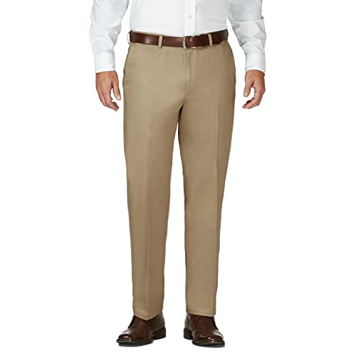 Haggar Herren Work to Weekend Hidden Expandable Waist No Iron Plain Front Pant주말에 근무할 때 입을 수 있는 숨겨진 확장 가능한 허리 부분 다 Dress Pants, British Khaki-Leine, Grau, 38W / 32L EU von Haggar