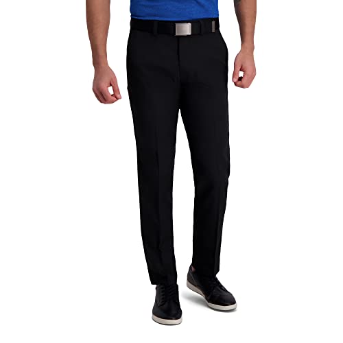 Haggar Herren-Hose für Arbeit bis Wochenende, versteckte erweiterbare Taille, bügelfrei, Flache Vorderseite, Schwarz, 44W / 32L von Haggar