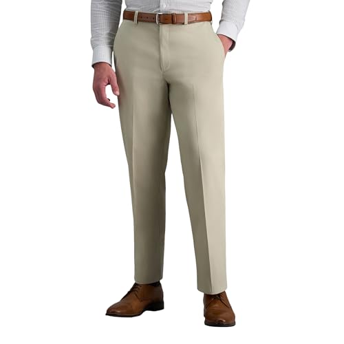 Haggar Men's Classic Fit Flat-Front Hidden Expandable Waistband Premium No Iron Khaki, 34W x 31L - Sand von Haggar