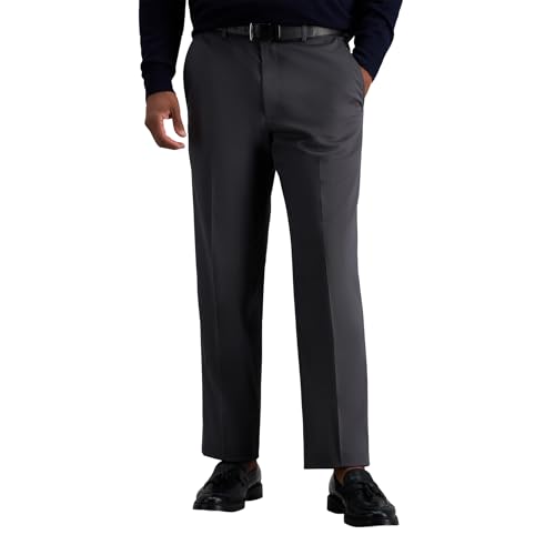 Haggar Men's Classic Fit Flat-Front Hidden Expandable Waistband Premium No Iron Khaki, 34W x 34L - Dk Grey von Haggar