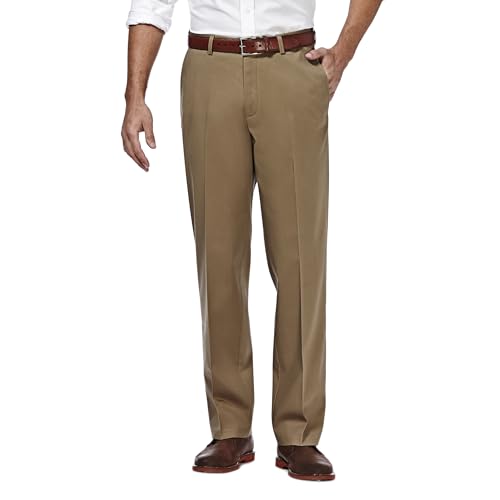 Haggar Men's Classic Fit Flat-Front Hidden Expandable Waistband Premium No Iron Khaki, 36W x 31L - Br Khaki von Haggar