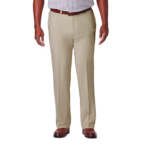 Haggar Men's Cool 18 PRO Classic Fit Flat Front Expandable Waist Pant, Khaki, 40Wx32L von Haggar