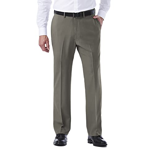 Haggar Men's ECLO Stria Expandable Waist Plain Front Dress Pant, Heather Grey, 34x32 von Haggar