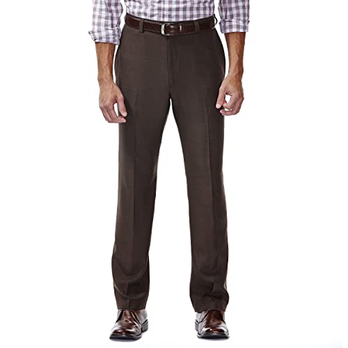 Haggar Men's Repreve Stria Hidden Expandable Waist Plain Front Dress Pant, Brown,34x32 von Haggar