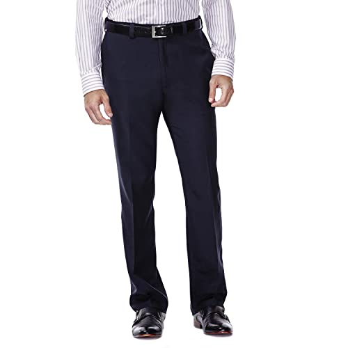 Haggar Men's Repreve Stria Hidden Expandable Waist Plain Front Dress Pant, Navy,42x32 von Haggar