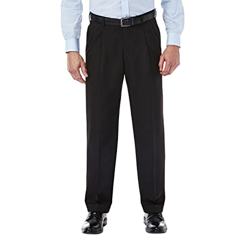 Haggar Mynx Gabardine Herren-Kleiderhose mit verdeckter, erweiterbarer Taille - Schwarz - 34W / 32L von Haggar